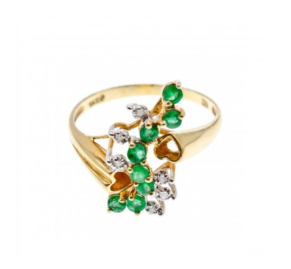 14K Yellow Gold Emerald & Diamonds Ring Size 8